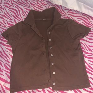 Brandy Melville brown crop top shirt button up